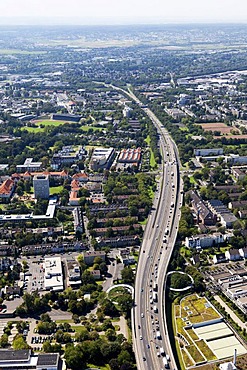 Aerial view, Bonn behind the highway bridge, Friedrich-Ebert Bridge, facing west, Rhineland, North Rhine-Westphalia, Germany, Europe