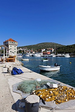 Fishing village of Marina with bay and marina, central Dalmatia, Dalmatia, Adriatic coast, Croatia, Europe, PublicGround