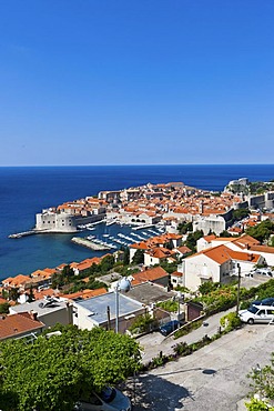 Overlooking the historic town centre of Dubrovnik, UNESCO World Heritage Site, Central Dalmatia, Dalmatia, Adriatic coast, Croatia, Europe, PublicGround