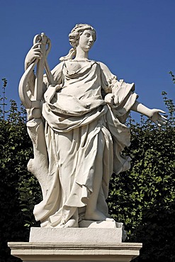 Female sculpture holding musical instrument, figure from Greek-Roman mythology, Lower Belvedere, 18th Century, Rennweg, Vienna, Austria, Europe