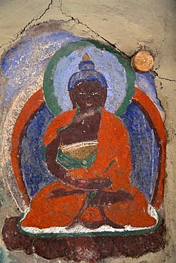 Image of a dark-skinned Buddha, fresco, Hemis Monastery, Ladakh, Indian Himalayas, Jammu and Kashmir, northern India, India, Asia