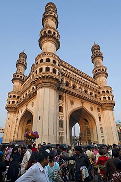 Charminar monument with four minarets, Hyderabad, Andhra Pradesh, southern India, India, Asia