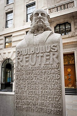 Memorial to Paul Julius Reuter, founder of the Reuters news agency, London, England, United Kingdom, Europe