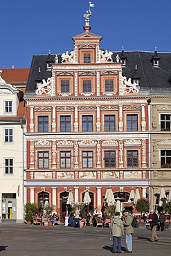 Buergerhaus, burgher house, Zum Breiten Herd restaurant, Fischmarkt square, Erfurt, Thuringia, Germany, Europe, PublicGround