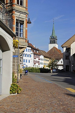 Village with St Moritz church, Hallau, Klettgau, Schaffhausen, Switzerland, Europe