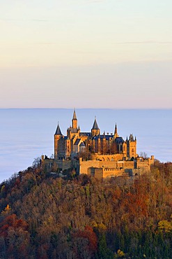 Burg Hohenzollern castle in autumn, Swabian Alp, Baden-Wuerttemberg, Germany, Europe