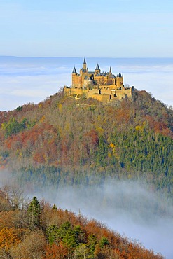 Burg Hohenzollern castle in autumn, Swabian Alp, Baden-Wuerttemberg, Germany, Europe