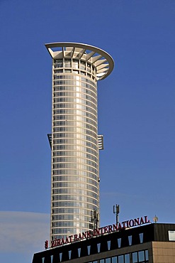 Ziraat Bank International in front of the DZ Bank AG Tower, Westendtower, financial fistrict, Frankfurt am Main, Hesse, Germany, Europe, PublicGround