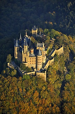 Aerial view, Burg Hohenzollern Castle, Hechingen, Swabian Alp, Baden-Wuerttemberg, Germany, Europe