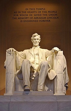 Statue of Abraham Lincoln by Daniel Chester French, Lincoln Memorial, Washington DC, District of Columbia, United States of America, USA