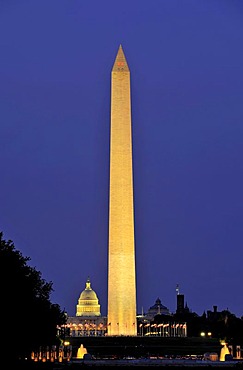 Night scene, United States Capitol and the Washington National Monument, obelisk, Washington DC, District of Columbia, United States of America, PublicGround