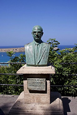 Statue of Ioannis Zigdis, Greek politician and minister, Lindos, Rhodes, Greece, Europe