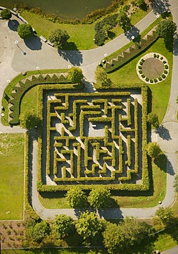 Aerial view, maze, Centro-Park amusement park, Oberhausen, Ruhr area, North Rhine-Westphalia, Germany, Europe