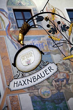 Hanging sign of "Haxnbauer" brewery, Munich, Bavaria, Germany, Europe