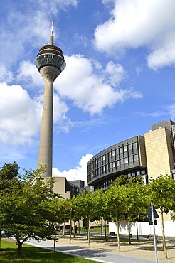 Landtag, state parliament building and the Rheinturm, Rhine Tower, Duesseldorf, North Rhine-Westphalia, Germany, Europe