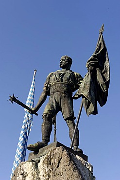 Memorial to The Smith of Kochel by A. Kaindl, 1900, Dorfplatz square, Kochel, Upper Bavaria, Germany, Europe