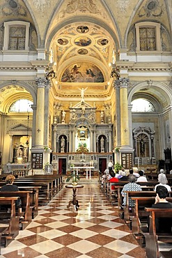 Interior view, nave and altar area, Basilica di San Giacomo, built in 1742, Chioggia, Venice, Veneto, Italy, Europe