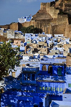 Blue City of Jodhpur with Meherangarh Fort, Rajasthan, India, Asia