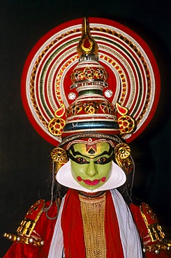 Dancer at a Kathakali performance, one of the oldest Indian dance styles, Varkala, Kerala, India, Asia