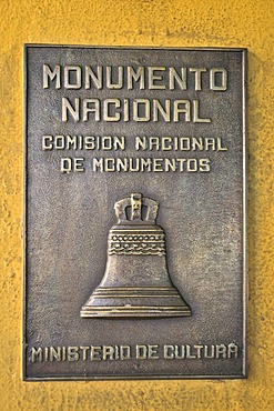 Monumento Nacional plaque on facade of the Moncada Barracks, now school centre and historical museum; the fight of revolutionaries around Fidel Castro against the Batista regime commenced here on 26 July 1953, Santiago de Cuba, Cuba, Caribbean