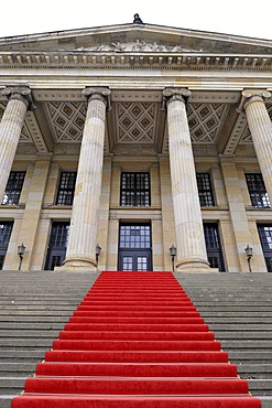 Red carpet in front of the Konzerthaus concert hall, by Schinkel, facade, Gendarmenmarkt square, Mitte district, Berlin, Germany, Europe, PublicGround