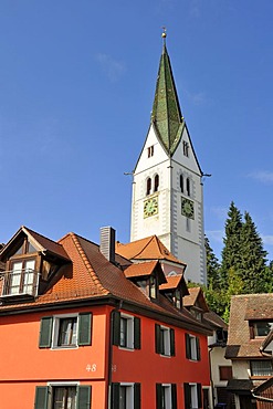 Steeple of the Parish Church of St. Martin in the community of Sipplingen, Lake Constance, Bodenseekreis district, Baden-Wuerttemberg, Germany, Europe