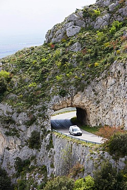 Van on the coastal road near Manfredonia, Foggia Province, Apulia, Puglia, Gargano, Adriatic Sea, Italy, Europe