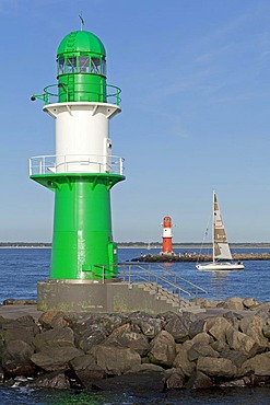 Lighthouses, mouth of the Warnow River, Warnemuende sea resort, Mecklenburg-Western Pomerania, Germany, Europe