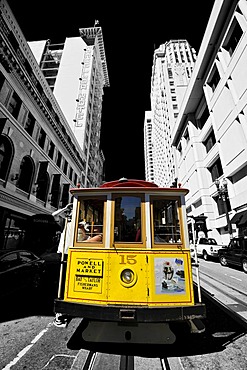 Cable car, cable tramway, Powell Street and Market Street, San Francisco, California, United States of America, USA, PublicGround