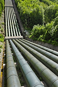 Metal pipes at the Walchenseekraftwerk Hydroelectric Power Station, Kochel am See, Bavaria, Germany, Europe