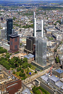 Aerial view, European Central Bank, ECB, Eurotower, Deutsche Bank, Europabank, Frankfurt am Main, Hesse, Germany, Europe