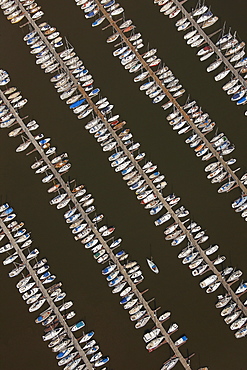 Aerial view, rows of boats, marina, sailing harbour, Hamburger Yachthafen-Gemeinschaft e.V. association, Wedel, Schleswig-Holstein, Germany, Europe