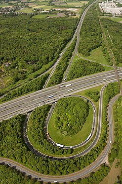 Aerial view, Bottrop motorway junction, A2 motorway and A32 motorway, Friesenspiess motorway, Bottrop, Ruhr area, North Rhine-Westphalia, Germany, Europe