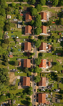 Aerial view, housing estate, mining houses, Herten, Ruhrgebiet region, North Rhine-Westphalia, Germany, Europe