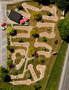 Aerial view, mini golf, Menden, Sauerland, North Rhine-Westphalia, Germany, Europe