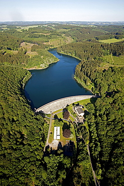 Aerial view, Ennepetal Dam, dam wall, Ennepetal, Bergisches Land, North Rhine-Westphalia, Germany, Europe