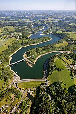 Aerial view, Wuppertal Dam, Kraewinklerbruecke bridge, Bergisches Land, North Rhine-Westphalia, Germany, Europe