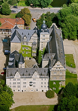 Aerial view, Schloss Wolfsburg castle, Wolfsburg, Lower Saxony, Germany, Europe