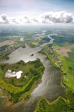 Aerial view, clouds over the Mueritz, Kleine Mueritz bay, Mecklenburg Lake District, Rechlin, Ludorf, Mueritz county, Mecklenburg-Western Pomerania, Germany, Europe