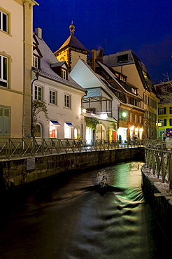 Christmassy and snowy old town of Freiburg im Breisgau, Black Forest, Baden-Wuerttemberg, Germany, Europe