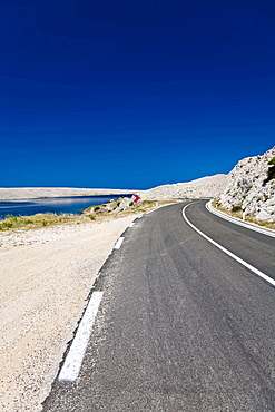 Coastal road on Pag Island, Zadar, Dalmatia, Croatia, Europe