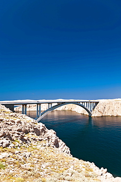 Pag Bridge connecting the mainland with Pag Island, Zadar, Dalmatia, Croatia, Europe