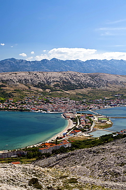 View over Pag, Pag Island, Zadar, Dalmatia, Croatia, Europe