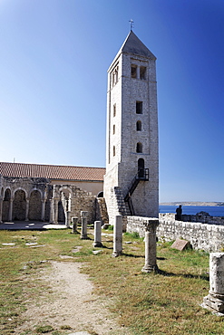 Bell tower of the Church of St. John the Evangelist in Rab, Rab island, Primorje-Gorski Kotar county, Croatia, Europe