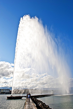 Fountain, Jet d'Eau, Lake Geneva, Lac Leman, Geneva, Geneve, Switzerland, Europe