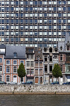 Mixed architecture, La Batte street on the Meuse river, Liege, Luik, Wallonia, Belgium, Europe