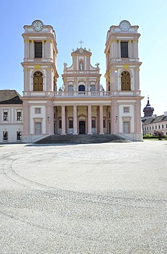 Twin-tower facade of Goettweig Abbey, Goettweiger Berg, UNESCO World Heritage Site Wachau, Lower Austria, Austria, Europe