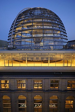 Reichstag dome at night, Reichstag Building, Government district, Berlin Tiergarten, Berlin, Germany, Europe