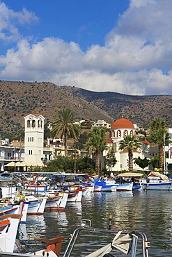 Boats in the port of Elounda, Crete, Greece, Europe