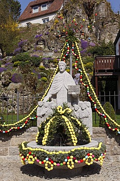 Easter well, Obertrubach, Little Switzerland, Upper Franconia, Franconia, Bavaria, Germany, Europe